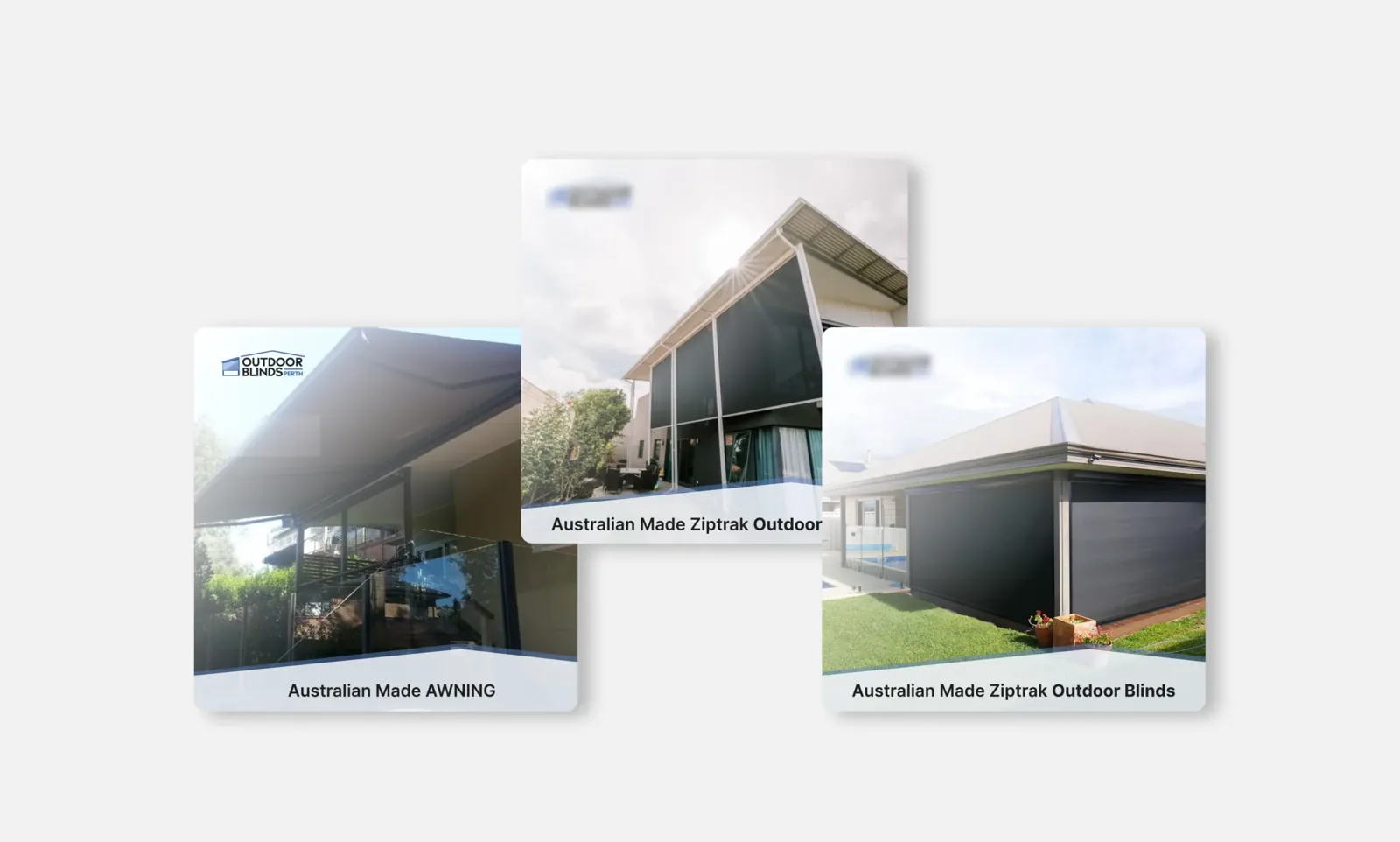 Outdoor awnings and ziptrak blinds installed on modern homes